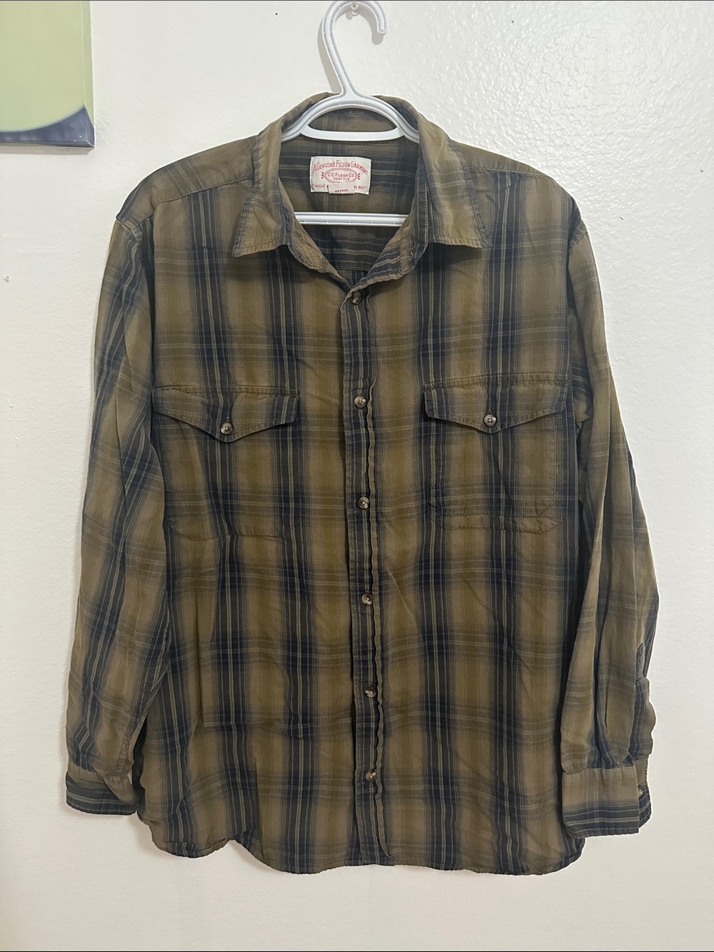 Filson Garment Olive and Navy Plaid Button-Down Shirt